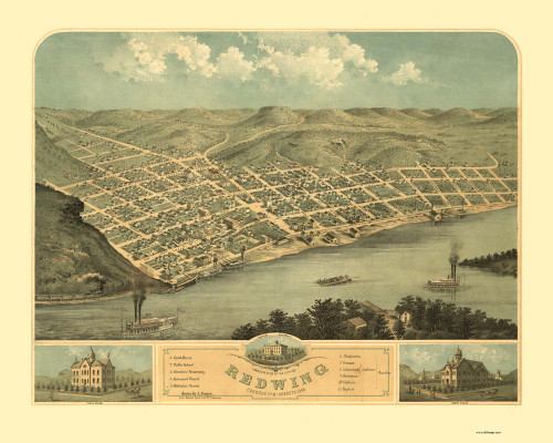 Redwing, Minnesota 1868 Bird's Eye View