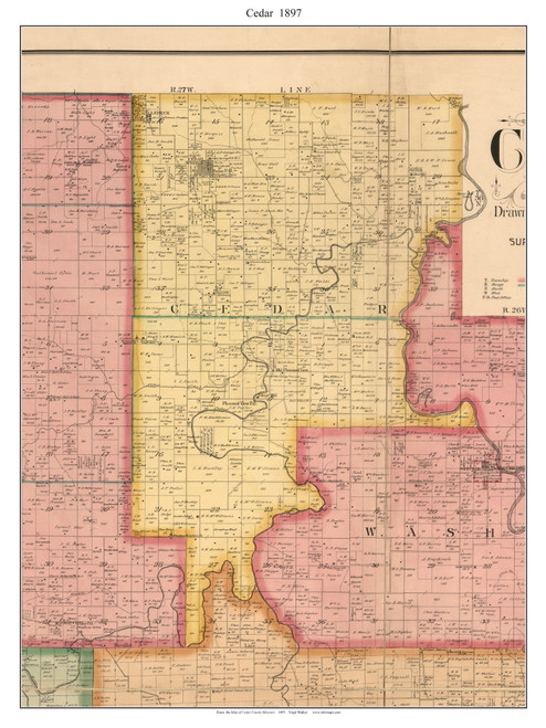 Cedar - Pleasant View - Balm - Lebec, Missouri 1897 Old Town Map Custom Print Cedar Co.