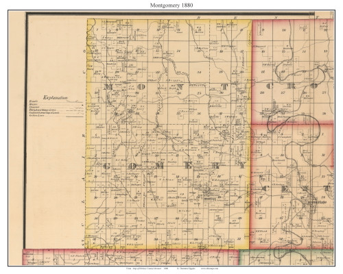 Montgomery -Wheatland -Quincy, Missouri 1880 Old Town Map Custom Print Hickory Co.