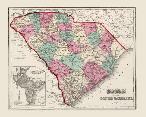 South Carolina 1873 Gray - Old State Map Reprint