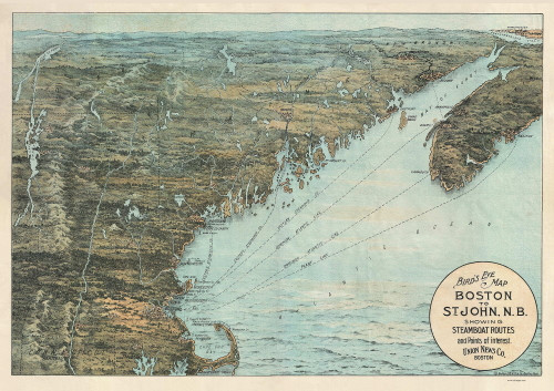 New England ca1900 Old Map Reprint - Walker - Steamship Routes