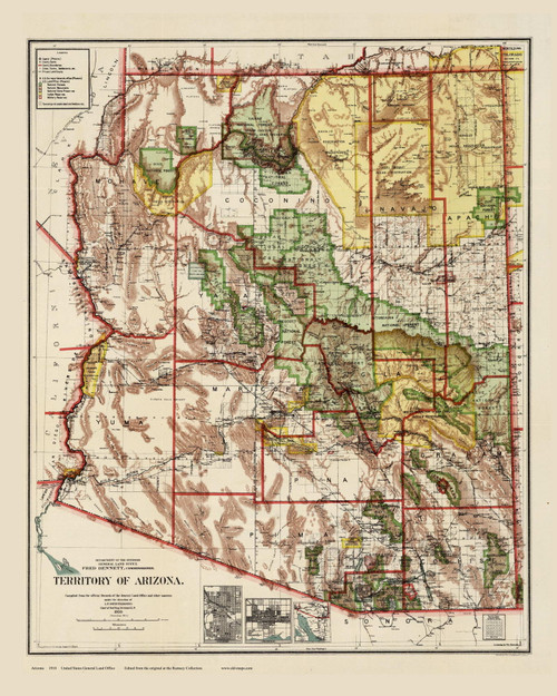 Arizona 1910 GLO - Old State Map Reprint