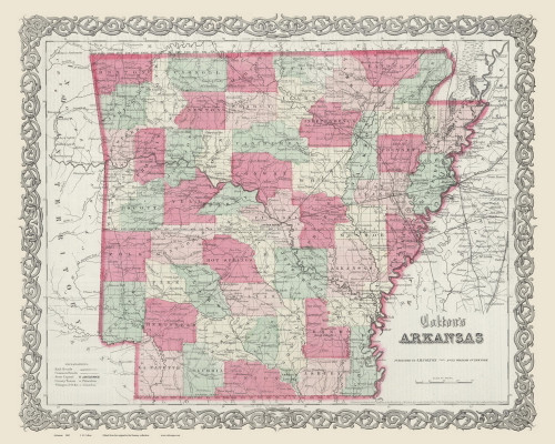 Arkansas 1865 Colton - Old State Map Reprint