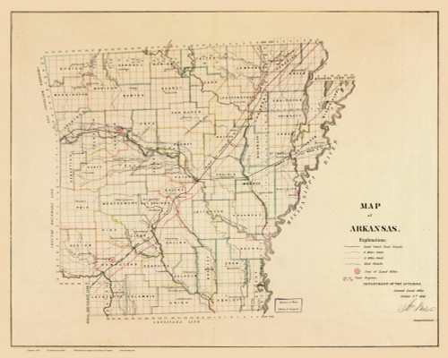 Arkansas 1866 GLO - Old State Map Reprint