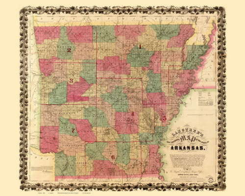 Arkansas 1866 Langtree - Old State Map Reprint