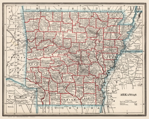 Arkansas 1893 Cram - Old State Map Reprint