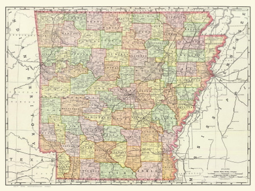 Arkansas 1897 Rand - Old State Map Reprint