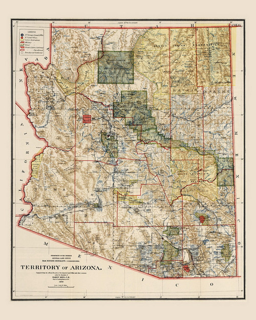 Arizona 1902 GLO - Old State Map Reprint