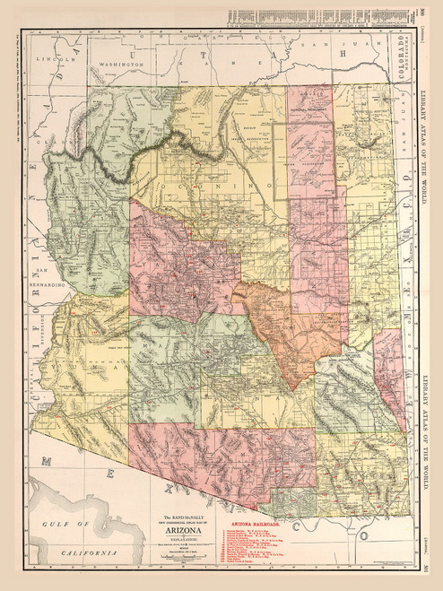 Arizona 1912 Rand - Old State Map Reprint