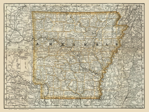 Arkansas 1879 Rand - Old State Map Reprint