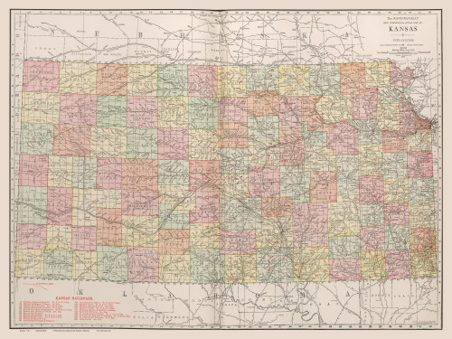 Kansas 1912 Rand - Old State Map Reprint