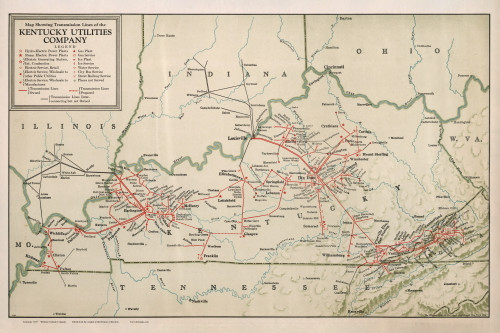 Kentucky 1929 Utility Lines - Old State Map Reprint