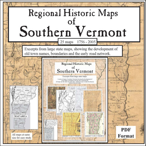 Regional Historic Maps of Southern Vermont, 1756-2005, CDROM Old Map