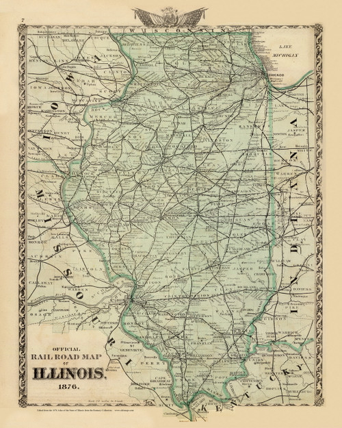 Railroad Map of Illinois, 1876 Illinois - Old Map Reprint - Warner & Beers Illinois State Atlas