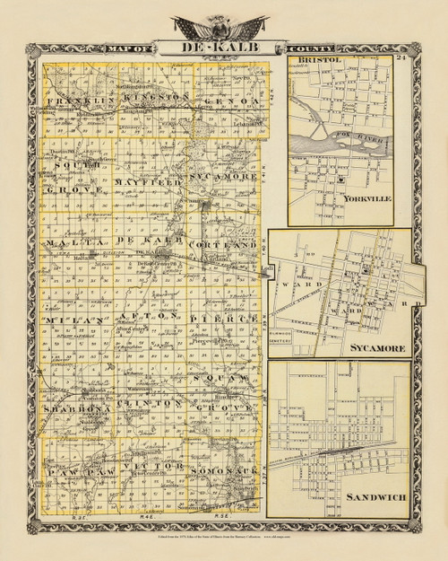 De Kalb County, 1876 Illinois - Old Map Reprint - Warner & Beers Illinois State Atlas