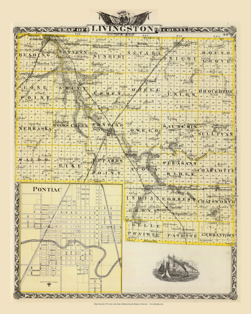 Livingston County, 1876 Illinois - Old Map Reprint - Warner & Beers Illinois State Atlas