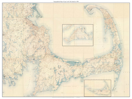 Cape Cod & the Islands 1890 - Custom USGS Old Topo Map (rectangle) - Massachusetts - cc1