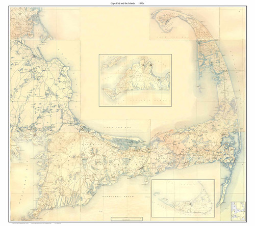 Cape Cod & the Islands 1890 - Custom USGS Old Topo Map (square) - Massachusetts - cc6