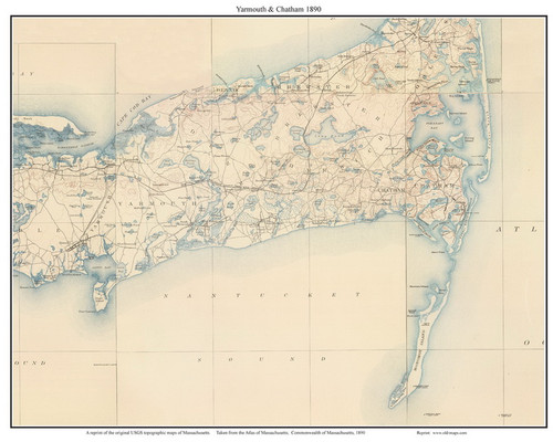 Yarmouth & Chatham 1890 - Custom USGS Old Topo Map - Massachusetts - Cape Cod Locale