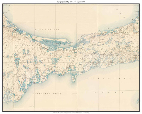 The Mid Cape - Cape Cod 1890 - Custom USGS Old Topo Map - Massachusetts - Cape Cod Regions - Barnstable, Yarmouth, Dennis, Brewster, Harwich