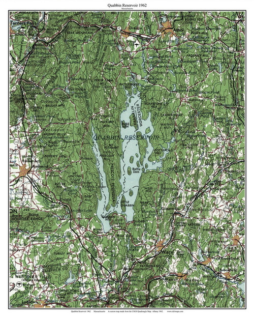 Quabbin Reservoir 1962 - Custom USGS Old Topo Map - Massachusetts