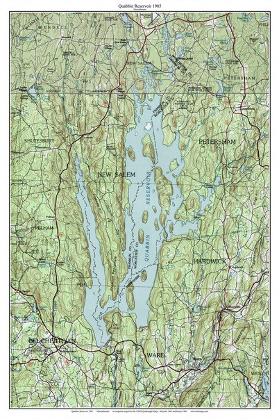 Quabbin Reservoir 1986 - Custom USGS Old Topo Map - Massachusetts