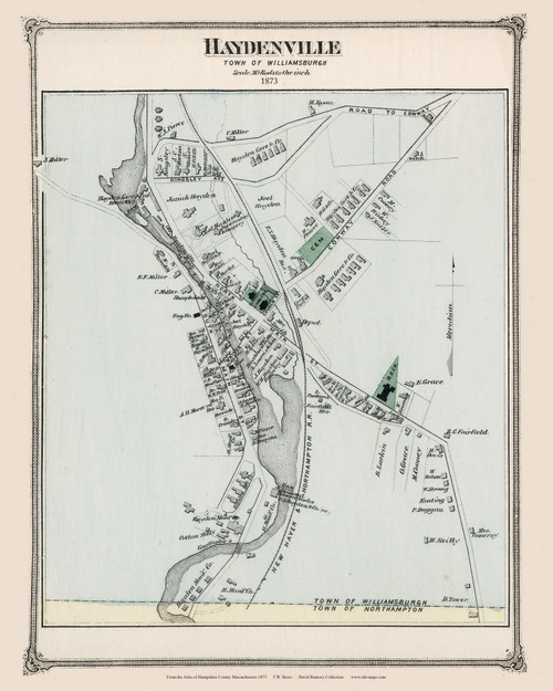Haydenville Village, Massachusetts 1873 Old Town Map Reprint - Hampshire Co.