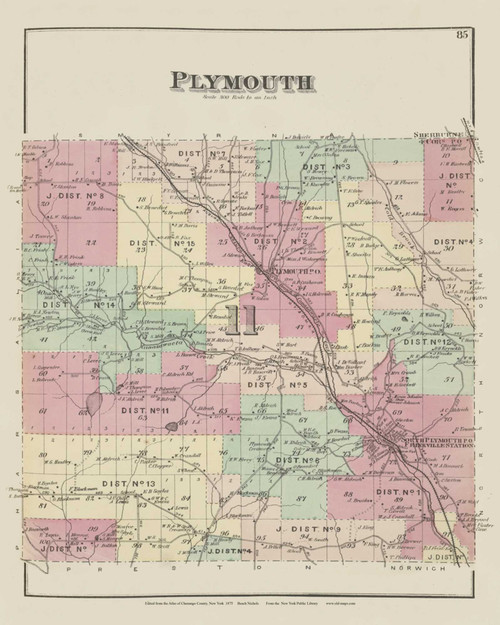 Plymouth, New York 1875 - Old Town Map Reprint - Chenango Co. Atlas 85