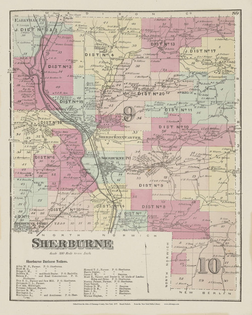 Sherburne, New York 1875 - Old Town Map Reprint - Chenango Co. Atlas 89