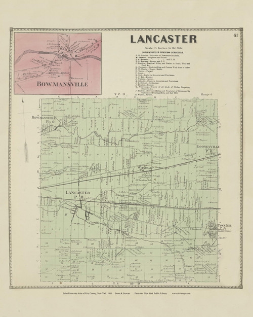 Lancaster, New York 1866 - Old Town Map Reprint - Erie Co. Atlas 61