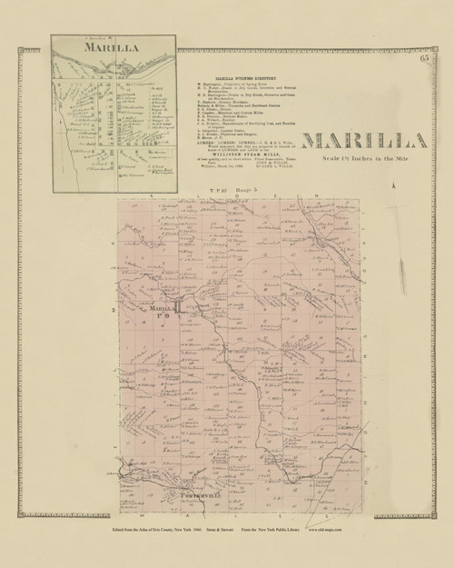 Marilla, New York 1866 - Old Town Map Reprint - Erie Co. Atlas 65