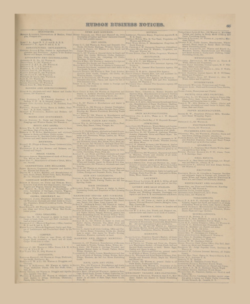 Hudson Business Notices, New York 1873 - Old Town Map Reprint - Columbia Co. Atlas