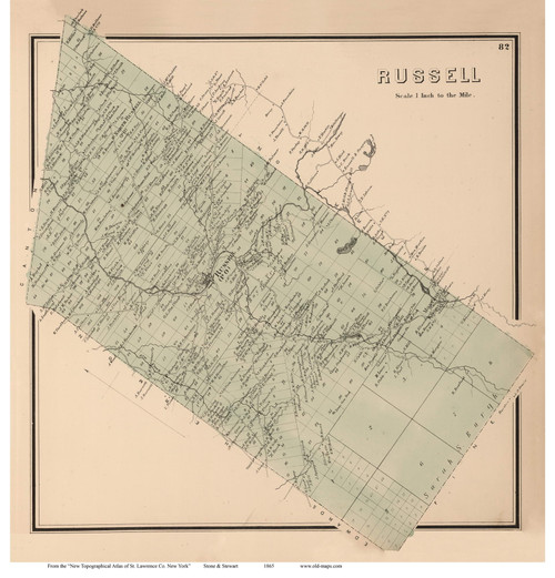 Russell, New York 1865 - Old Town Map Reprint - St. Lawrence Co. Atlas