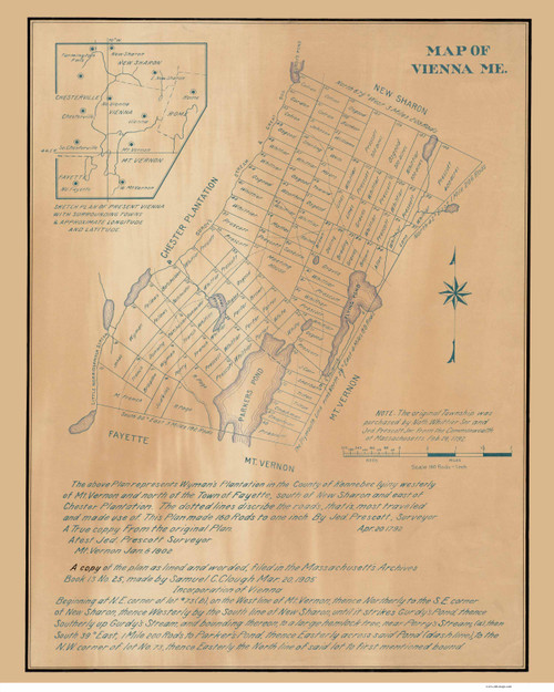 Vienna Maine 1905  - Old Map Reprint - Maine Cities Other