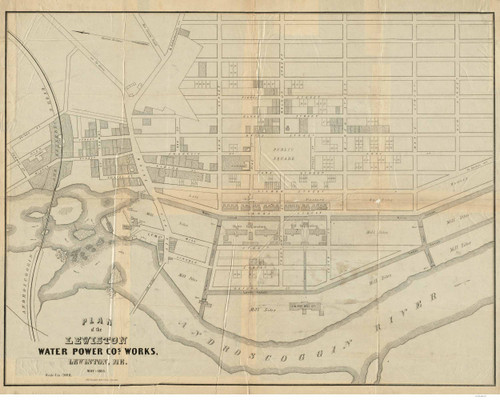 Lewiston Water Power Works 1855  Chandler - Old Map Reprint - Maine Cities Other