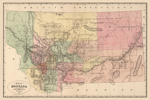 Montana 1886  - Old State Map Reprint