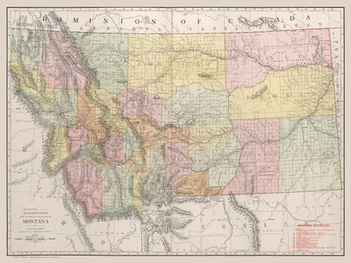 Montana 1912  - Old State Map Reprint