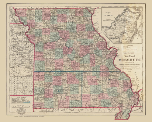 Missouri 1868  Colton - Old State Map Reprint
