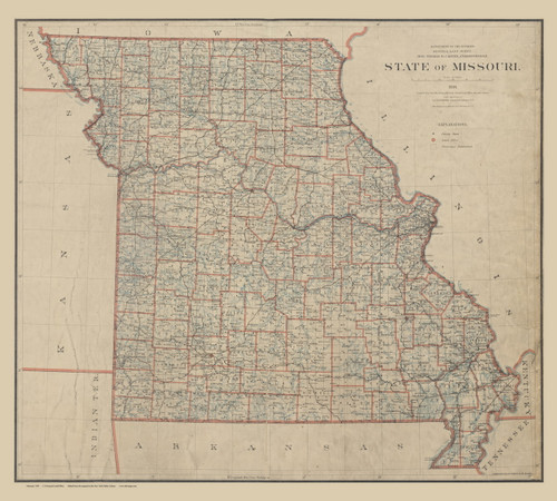 Missouri 1891 Dinsmore - Old State Map Reprint