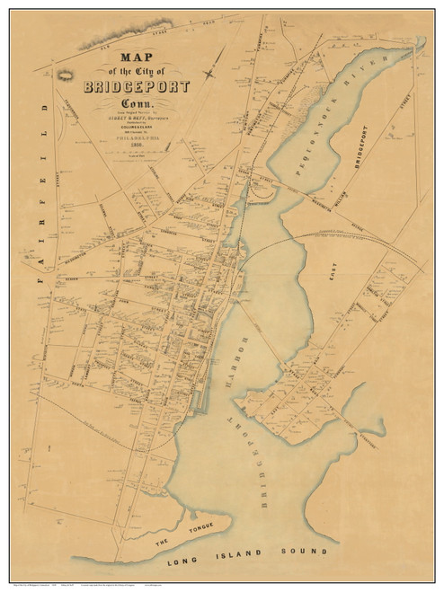 Bridgeport 1850 Sidney & Neff - Old Map Reprint - Connecticut Cities Other