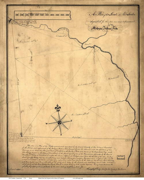 New London 1736 Avery - Mohegan Indian Land Survey - Old Map Reprint - Connecticut Cities Other