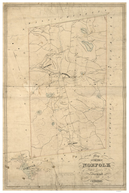 Norfolk 1853 Fagan - Old Map Reprint - Connecticut Cities Other