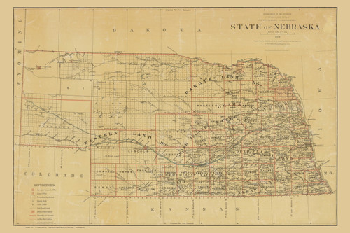 Nebraska 1879 General Land Office - Old State Map Reprint