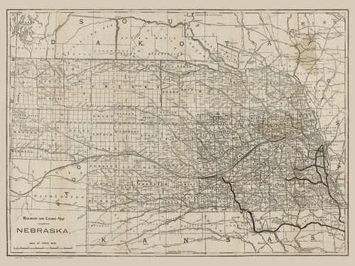 Nebraska 1890 Missouri Pacific Railway Co. - Old State Map Reprint