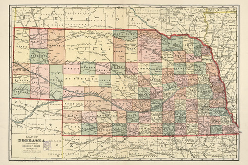 Nebraska 1902 Cram - Old State Map Reprint