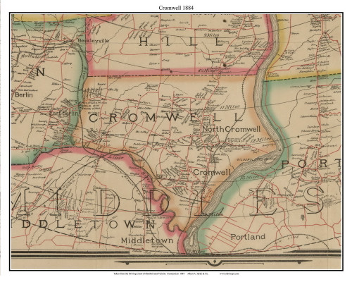 Cromwell, Connecticut 1884 Hartford and Vicinty - Old Town Map Custom Print