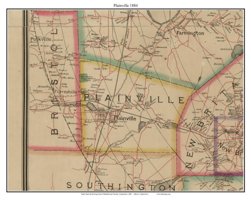 Plainville, Connecticut 1884 Hartford and Vicinty - Old Town Map Custom Print