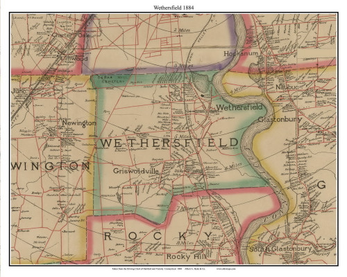 Wethersfield, Connecticut 1884 Hartford and Vicinty - Old Town Map Custom Print