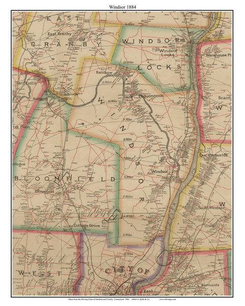 Windsor, Connecticut 1884 Hartford and Vicinty - Old Town Map Custom Print