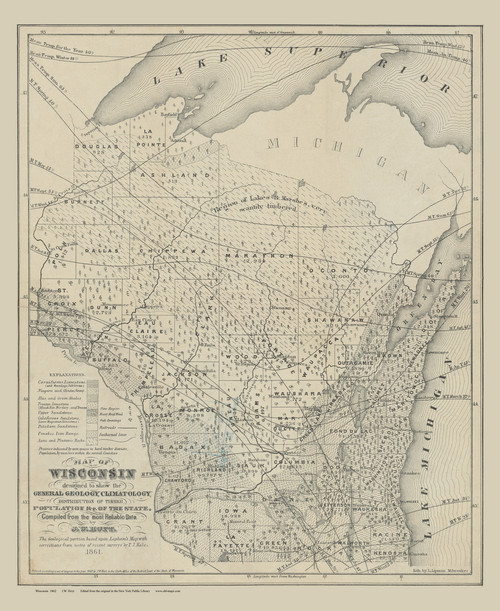Wisconsin 1862 Hoyt - Old State Map Reprint